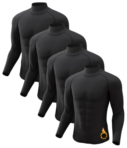 Image of Men's Thermal Shirts Mock Turtle Neck Long Sleeve Cold Weather Base Layer | Fleece Lined Tops. Ultra Soft, Moisture Wicking, 4 Way Stretch. Winter Gear For Snowboard & Daily Wear