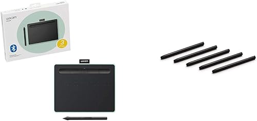 Wacom Intuos Wireless Graphics Drawing Tablet - Negro con acento de pistacho (CTL4100WLE0) y puntas estándar ACK20001, negro y pistacho, pequeño y