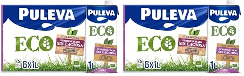 Leche ecológica Puleva ECO Sin Lactosa Semidesnatada brik 1L – Caja 6 litros (Paquete de 2)