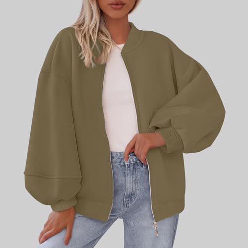 Bomber Jacket for Women Zip Up Oversized Sweatshirt Jackets Casual Long Sleeve Tops Fall Clothes Outwear Outfits2