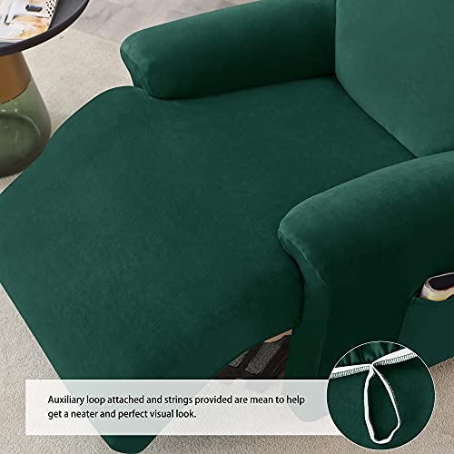 Pendejato Stretch Recliner Chair Covers, 4-Piece Ultra Soft Velvet Recliner Slipcovers Single Seat Couch Cover Furniture Protector With Pocket (Green) #TOP4