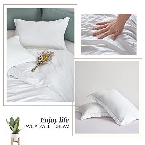 Image of MILDLY Duvet Cover 90 inchx98 inch Ultra Soft Comforter Cover Set 3pcs, White | Washed Microfiber Cotton-Like, Breathable Comfort, Hidden Zipper, Corner Ties, OEKO-TEX Certified, Fade Resistant