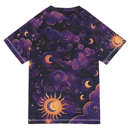 Boys Swing Shirts Sun Western Purple Cloud Rashguard Short Sleeve Kids T-Shirts Sun UPF 50+2