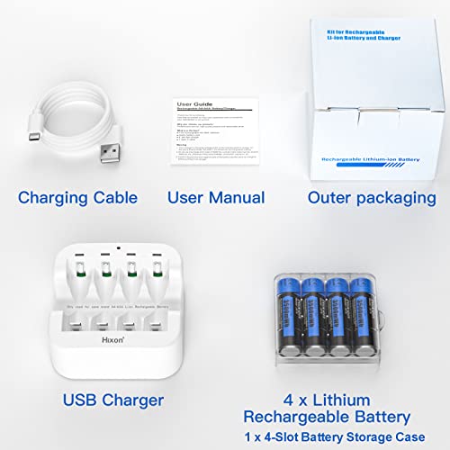 Hixon Aa Rechargeable Batteries With Charger, 3500Mwh High-Capacity Rechargeable Aa Battery,Constant 1.5V Rechargeable Aa Lithium Batteries,1600Cycle,Max 3A Current[4Aa+1Charger] #TOP7