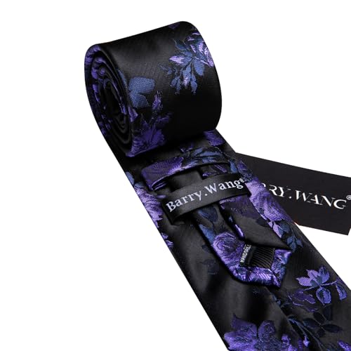 Image of Barry.Wang Flower Ties for Men Silk Woven Floral Tie Sets Necktie Handkerchief Cufflinks Wedding Party