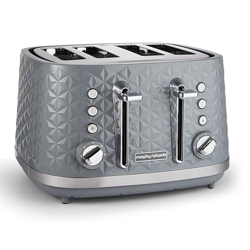 Morphy Richards Vector 4 Slice Toaster High Gloss Geometric Design Defrost and Reheat Variable Width Slots Removable Crumb Tray Grey 248135