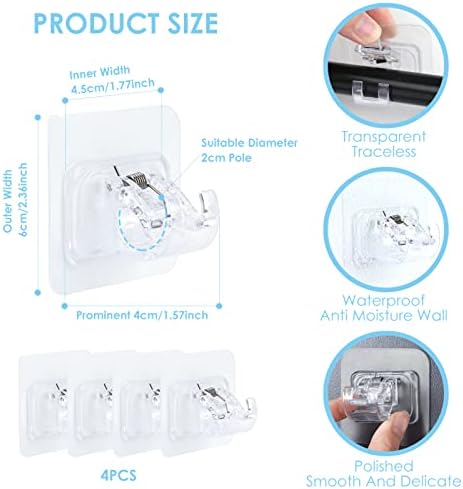Adhesive Curtain Rod Bracket Drapery Towel Hook Holders Fixing For Home Kitchen Bathroom Hotel Use (Transparent 4PCS)