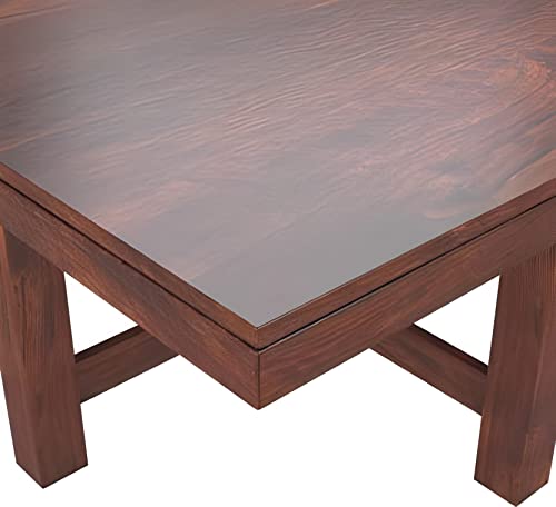 Image of Loonart Solid Sheesham Wood Coffee Table with Four Cushioned Stools | Idel for Living Room | Cafe| Restaurant | Space Saving Indoor Table Set | Finish Color - Walnut Finish | Beige Cushion |