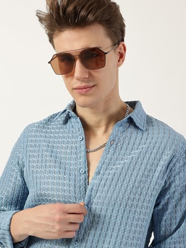 Image of Thomas Scott Men's | Solid | Textured Fabric | Full Sleeve | Slim Fit | Polyester-Blend | Spread Collar | Casual Shirt