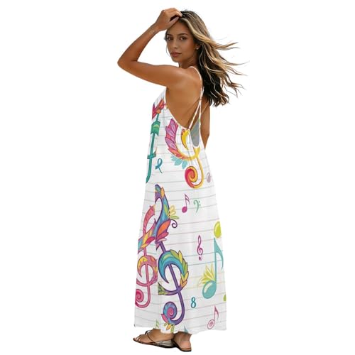 Robe d'été avec notes de musique florales et dos nu plongeant ultra fluide