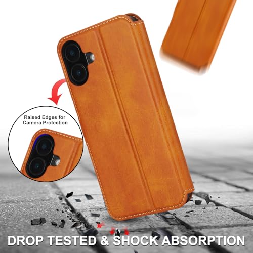 Étui portefeuille iPhone 16 Plus marron avec support béquille vidéo - 5