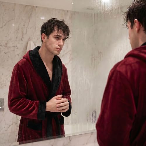 Image of U2SKIIN Mens Hooded Robe, Plush Robes for Men Long Fleece Bathrobe
