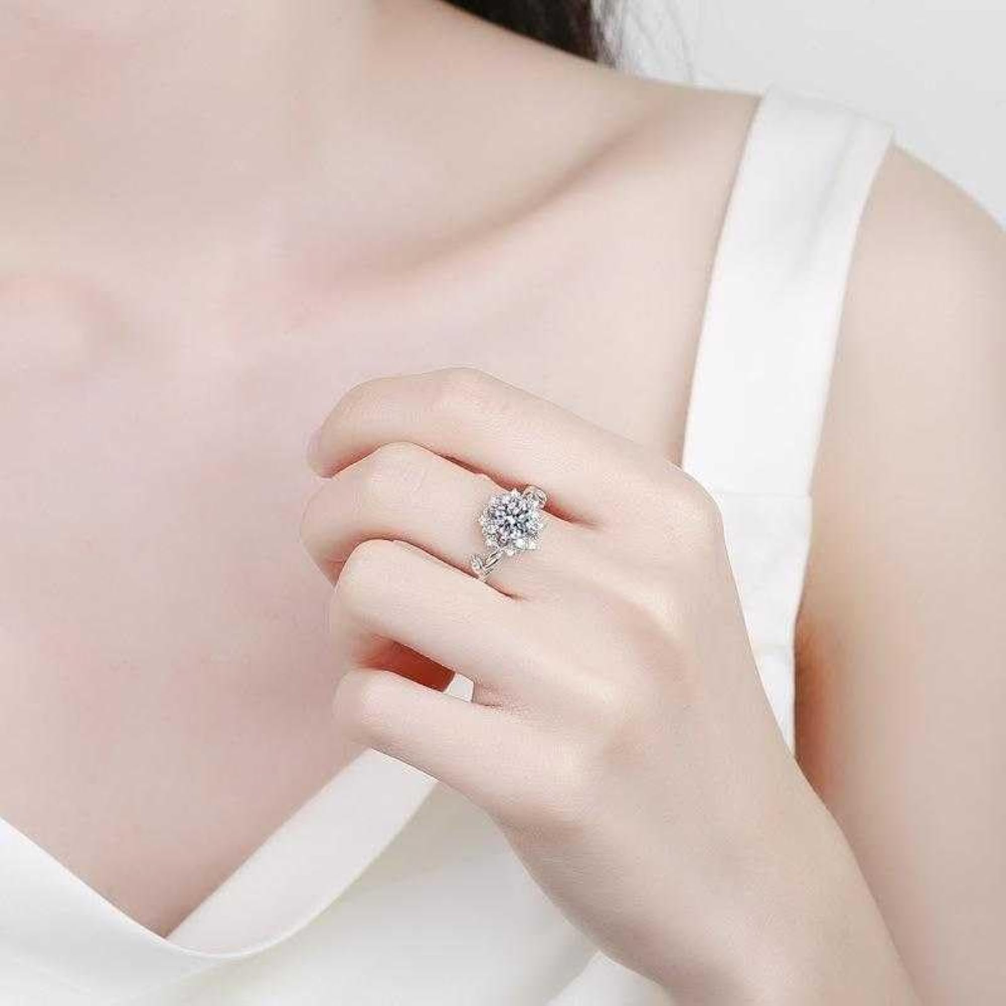 Plated Flower Cutting Ring with Cubic Zirconia