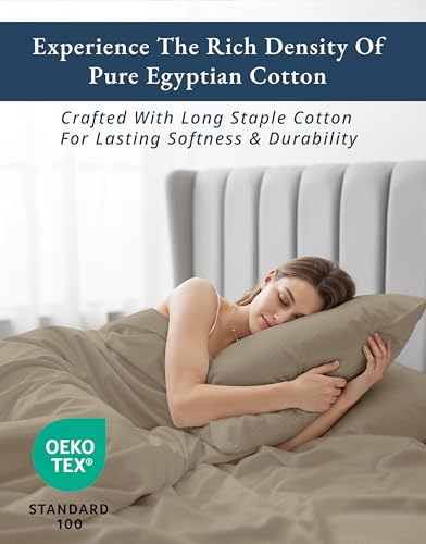 Image of LANE LINEN Cotton Full Size Sheet Sets 100% Egyptian Cotton Sateen - Taupe | Full XL Sheets Set - 4-Piece Set, For A Luxurious Night's Sleep, For Guests And Everyday Use, Guest-Ready Comfort