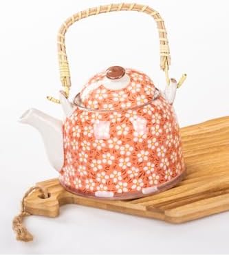 Mukko Home Hasır Saplı Porselen Demlik Çiçek Desenli, 900Ml Çay, Kahve, Bitki Çayı Sunum, FAN18 - Görsel 2