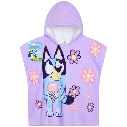 Bluey Toalla Poncho con Capucha para Niños Poncho Playa y Piscina Infantil Algodon Absorbente Regalo para Niños (Morado, 3-8 Años)