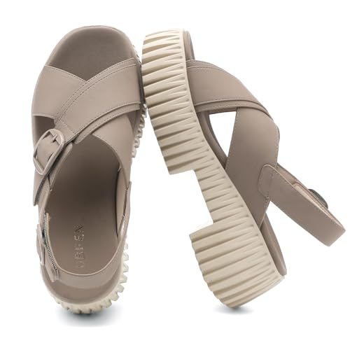 Image of UBFEN Womens Platform Sandals With Arch Support Comfy Walking Wedge Crisscross Band Summer Casual