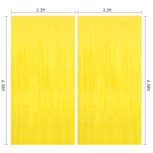 Image of Yellow Tinsel Foil Fringe Curtains Backdrops,2Pack Door Streamers Photo Booth Backdrop for Birthday Party, Tinsel Curtain Backdrop for Baby Shower Bachelorette Christmas Party Decorations. Disco Decor