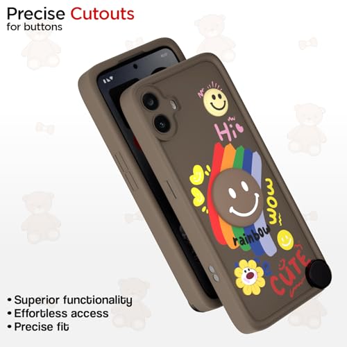 Image of Pikkme Back Cover for CMF by Nothing Phone 1 | Soft Silicone| Cute Rainbow Smile & 3D Cartoon Flower Design | Shockproof Raised Camera Protection Bumper Case (Brown)