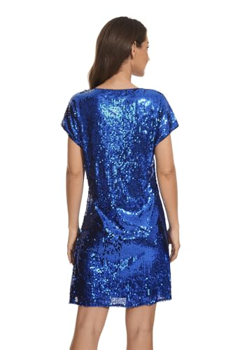 Image of Women's Crewneck Sequin Shift Dress Short Sleeve Casual Holiday Sparkly Party Dress