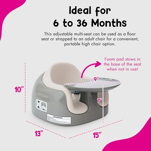 Image of Bumbo 3-in-1 Multi-Seat for 6 to 36 Months, Travel Baby Feeding & Play Floor Seat, All-in-One Portable Booster with Tray & Toddler High Chair, Breige /White Sand