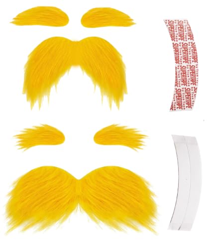 2 Set Mustache and Eyebrows with Spare Tape Novelty Realistic Funny Cosplay Costume Accessories (Yellow)