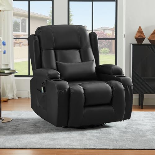 SITURAY Manuell Verstellbar Relaxsessel Fernsehsessel Massagesessel mit Liegefunktion Wippfunktion, 360° Drehbar TV Sessel mit Heizung, Kunstleder Kinosessel bis 150 kg für Wohnzimmer (2, Schwarz) – Bild 3
