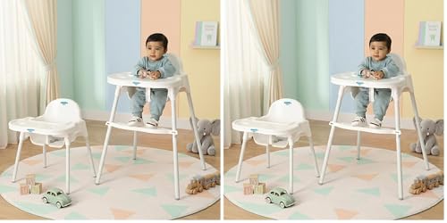Image of Amazon Brand - Supples 3-in-1 High Chair for Babies & Kids | Supports Up to 15 Kg | Detachable & Portable | Safe for Kids Aged 6 Months to 3 Years | White (Pack of 2)