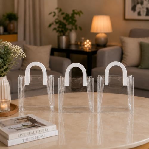 Image of SATYAM KRAFT 6 Pcs Transparent Reusable Leather Goodie Bags | Elegant Gift Bags for Her /Him Wedding Return Favors, Engagement Hampers, Marriage, Birthday & Festival Gifting | Handle Hamper Shopping Carry Bags (U-shaped White - Small)
