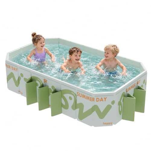 Piscina Pieghevole 220x135x50 cm - Piscina Fuori Terra per Bambini e Adulti, Grande Piscina Portatile con Doppio Scarico, Ideale per Giardino, Terrazzo, Spiaggia e Feste Estive