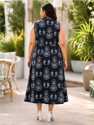 Image of Indietoga Women Plus Size Printed Cotton Midi A-line Dress (XL to 7XL)