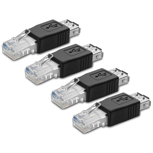 Paquete de 4 adaptadores de red USB 2.0 hembra a LAN RJ45 8P8C macho de cristal Ethernet de 10 Mb/100 MB