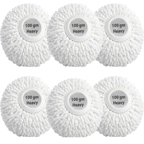 Image of Premium Round Mop Refill Replacement - Microfiber Spin mops Refill Designed for Effective Floor Cleaning -Compatible with Most Round Spin mop Buckets -(Pack of 6)