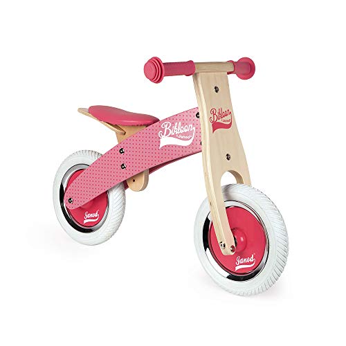 Janod - My First Balance Bike Little Bikloon - Wooden Kids Bike - Vintage Look - Balance and Autonomy Training - Adjustable Saddle and Inflatable Tyres - Colour Pink - From Age 2 Janod - My First Balance Bike Little Bikloon - Wooden Kids Bike - Vintage Look - Balance and Autonomy Training - Adjustable Saddle and Inflatable Tyres - Colour Pink - From Age 2