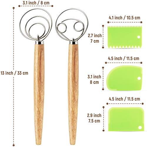 image for NiHome 2PCS Danish Dough Whisks+3PCS Dough Scrapers, Stainless Steel B