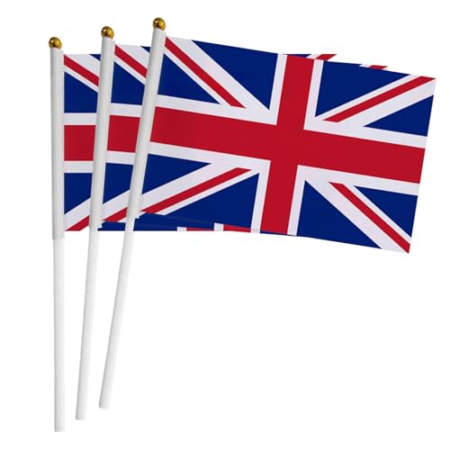 AWAVM 20PCS Union Jack Flags on Sticks VE Day 80th Anniversary Decorations for VE-Day 80th Anniversary Decorations Union Jack handheld flag with 30cm White Pole for Football Party Decoration