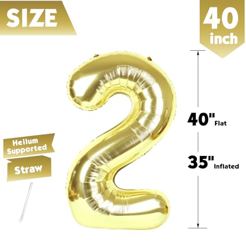 Image of 40 Inch Light Gold Number 2 Balloon, Champagne Birthday Party Decorations