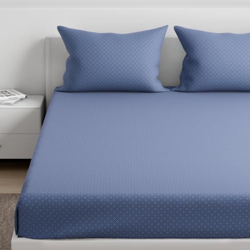 Image of Wakefit 100% Cotton 160 TC Flat Printed Bedsheet, Amara King Size (104x104 Inches) / (2.64m*2.64m) with 2 Pillow Covers Amara, King