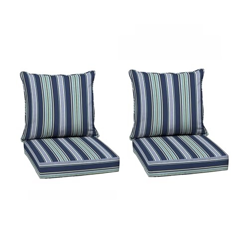 Image of Arden Deep Seat Outdoor Chair Cushion Set (2-Pack), 24 in x 24 in, Weather-Proof, Rain-Proof, Fade Resistant Patio Cushion Set for Chair, Sofa, and Couch Sapphire Aurora Blue Stripe