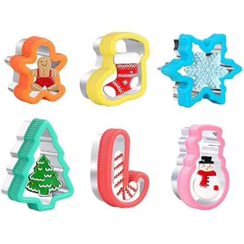Christmas Cookie Cutters Set, 6PCS Holiday Cookie Cutter Molds - Christmas Tree Gingerbread Men Snowflake Snow Man Candy Cane Stocking, Stainless Steel Kitchen Baking Tools for Christmas Cover