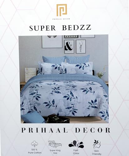 Image of Super Bedzz by Prihaal Decor Cotton Double Size Bedsheet with 2 Pillow Cover Size:108x108 (Blue 4) bedsheet for Double Bed, Cotton Double bedsheet, Suitable for Bedroom, Gift Set