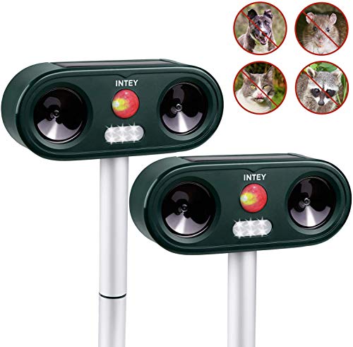 Preisvergleich Produktbild INTEY Tierschreck (2 Stück) Ultraschall, wasserdicht, Katzenabwehr, solarbetrieben, für den Garten, Ultraschallabwehr