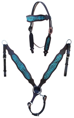 CHALLENGER Western Teal Gator Browband Headstall Bridle Breast Collar Tack Set 78FK05B