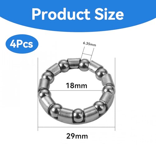 4 Stück Kugellager Fahrrad,Kugellager Kugeln 6.35mm,Silber Kugellagerkäfige,Hinterradkugellager,Stahl Ball Retainer,Kugelring Spacer Lenker für Fahrrad Vorderrad Achse Innenlager Mittelachse