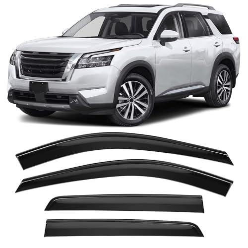 Image of Shatterproof Taped-On Window Deflectors for Nissan Pathfinder 2022-2026 with Black Trim, Rain Guards, Window Visors for Car, Vent Deflector, 4pcs