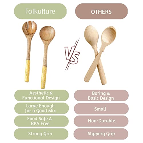 Folkulture Salad Servers Or Salad Tongs, Wooden Utensils For Serving Salad, 12-Inch Spoon And Fork Set, Mango Wood, Yellow Servers #TOP5