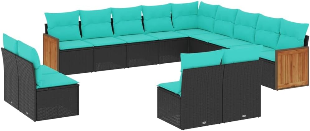 Patio Rocking Chairs,Patio loveseat,Apartment Patio Furniture,13 Piece Patio Sofa Set with Cushions Black Poly RattanSuitable for Patio, Garden, Gazebo Low