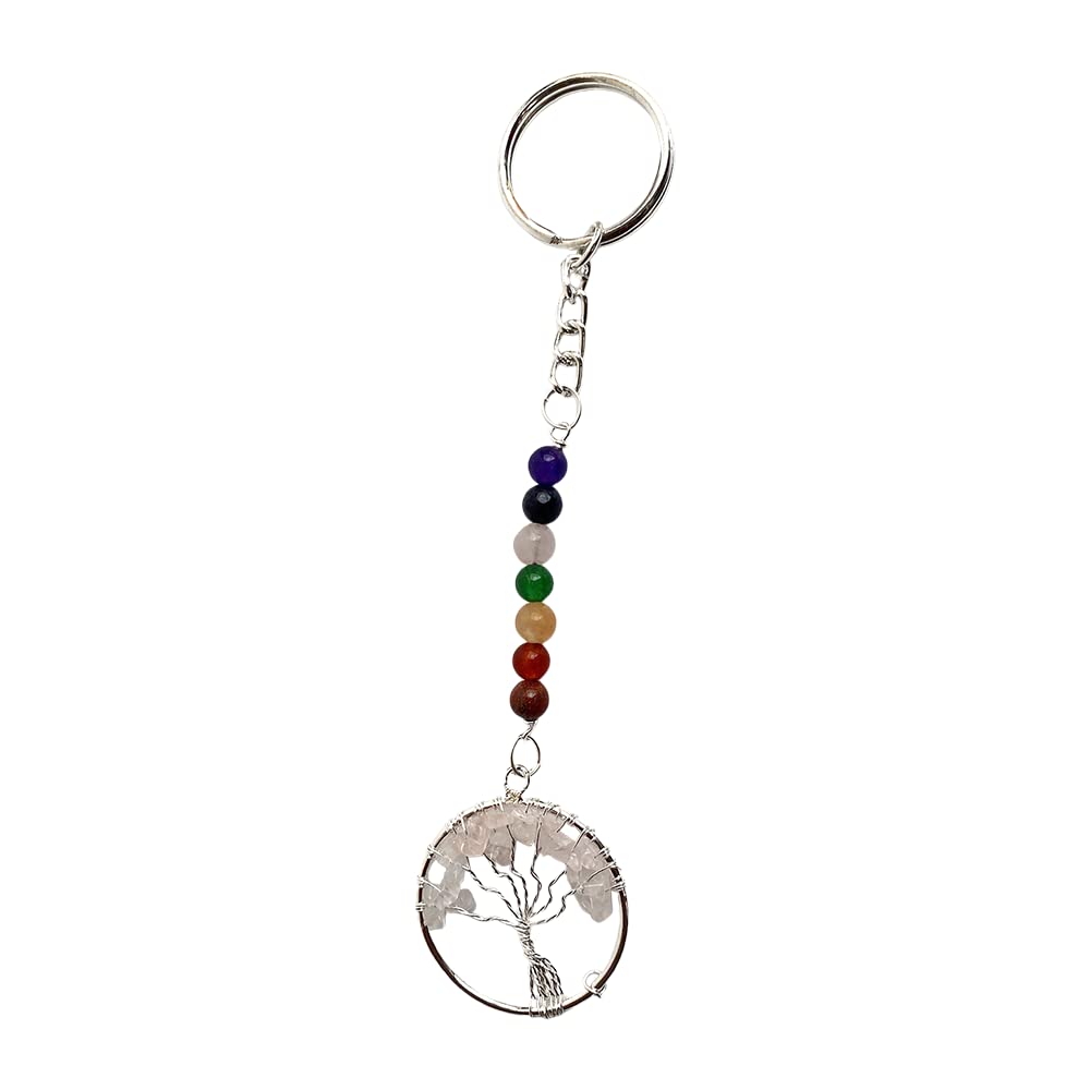 VIE7 Chakra Tree of Life Keychain, 15x3cm, Rose Quartz, Natural, One Size