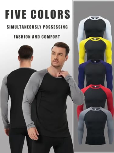 5 Pack Men's Sports Shirt Running Training Compression Shirt Fitness Bottom Long Sleeve Quick Dry Breathable Top2