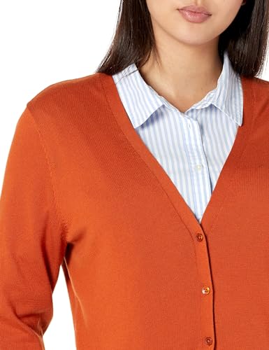 Amazon Essentials Damen Leichter Cardigan mit V-Ausschnitt (in Übergröße erhältlich), Rostfarben, XL
